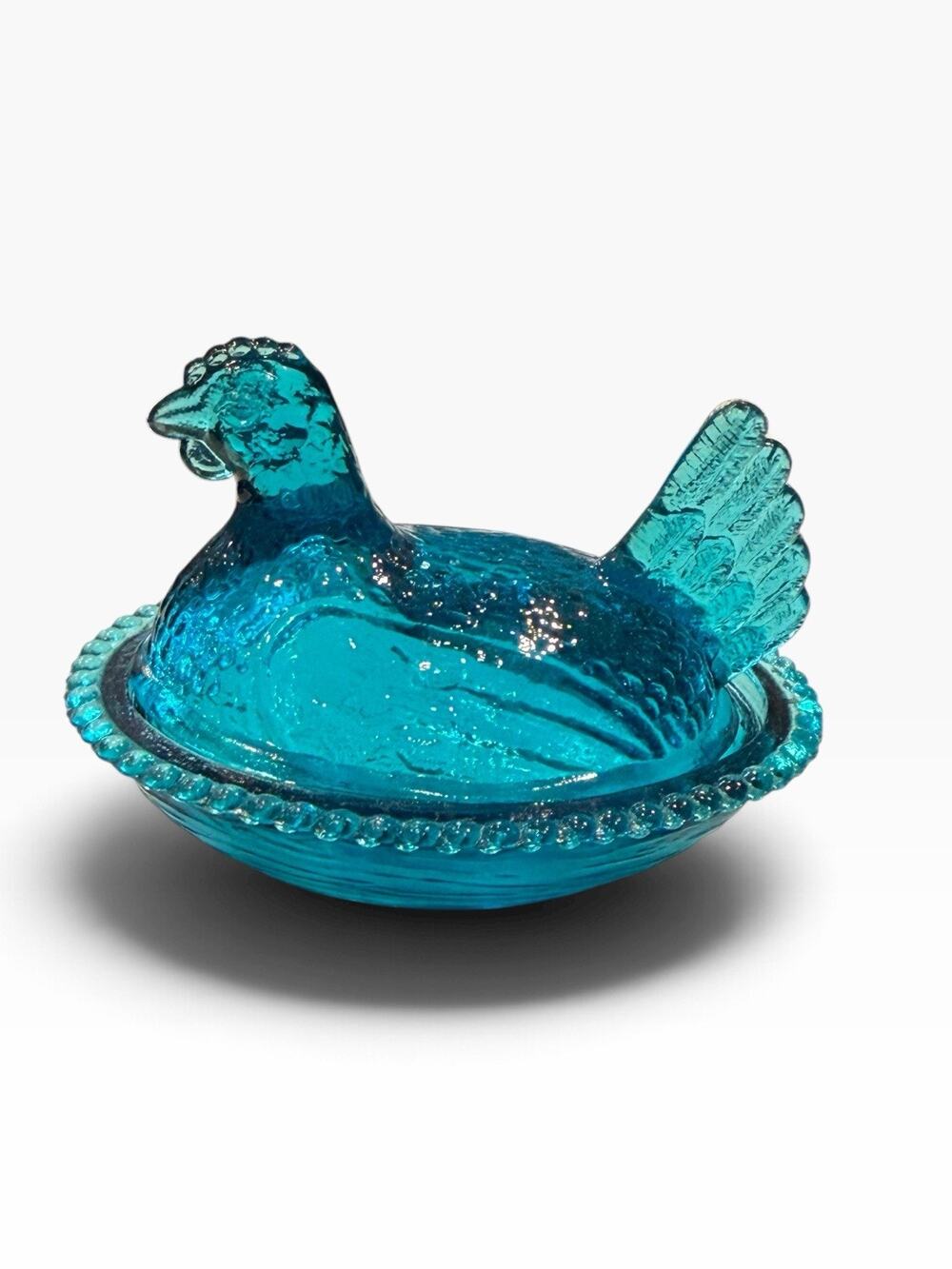AAA Coitsville MINIANA “Vivian” Colonial Blue/Teal Glass Hen On Nest 3” NIB